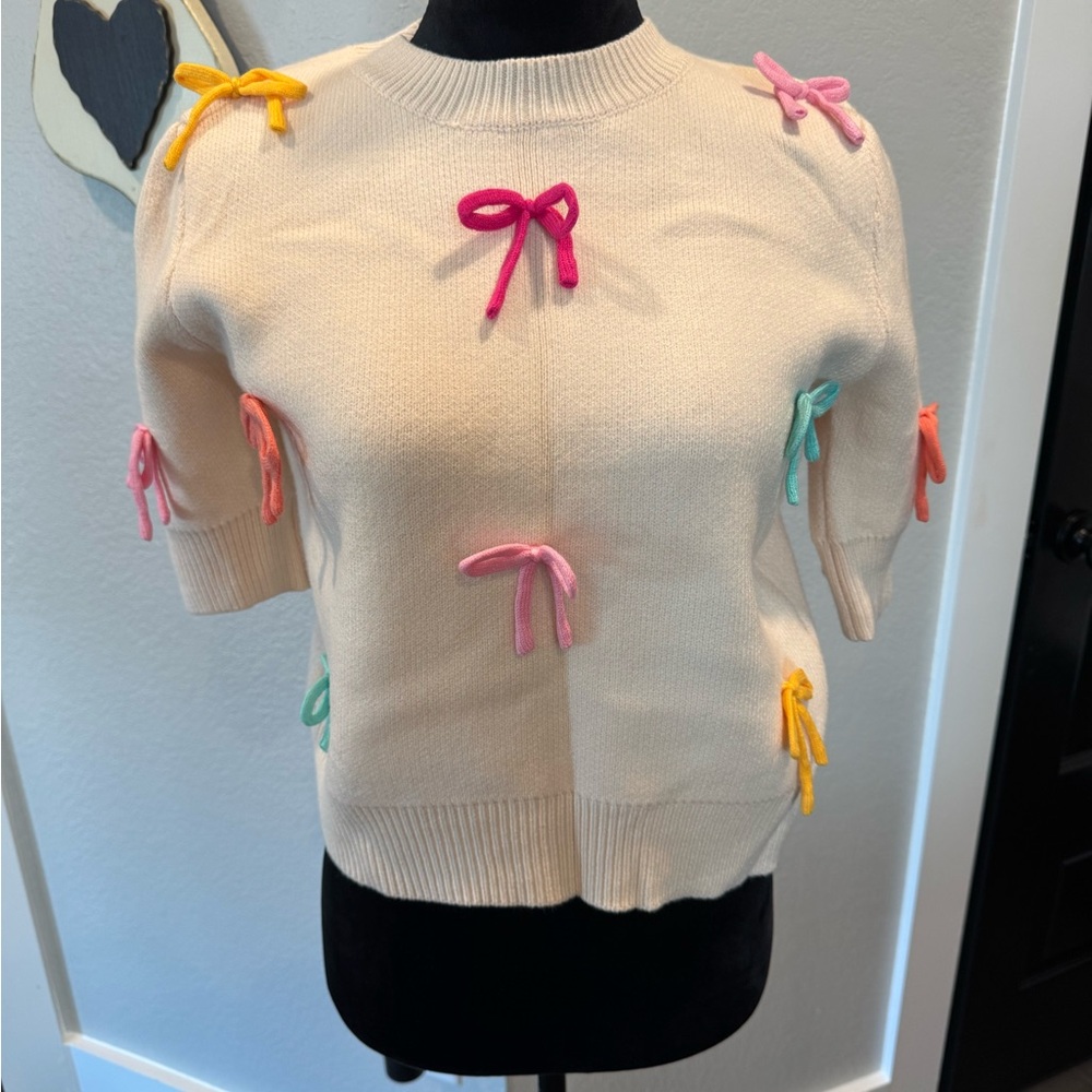 THML Cream Sweater with Colorful Bow Accents